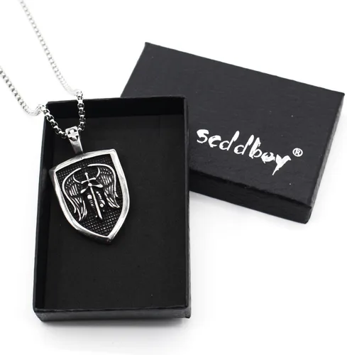 Vista 8 de Collar de San Miguel de acero inoxidable, collar con colgante de San Miguel para hombres y mujeres, joyería de amuleto para hombres y mujeres