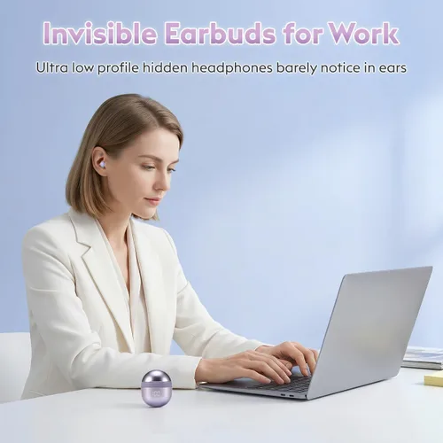 Vista 4 de Mini auriculares para dormir Bluetooth 6.0 invisibles pequeños auriculares Púrpura