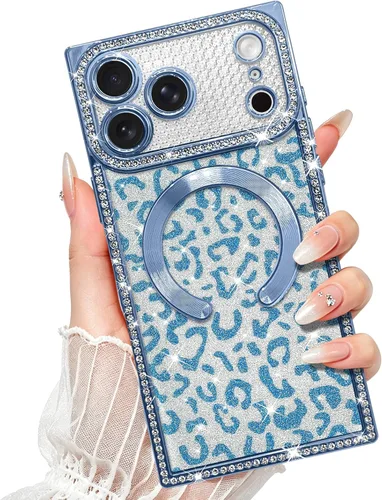 Vista 18 de Fiyart Diseñado para iPhone 16 Pro Max, Funda Compatible con MagSafe, Estampado de Guepardo, Placa de Protección de Cámara, Magnético, Brillante