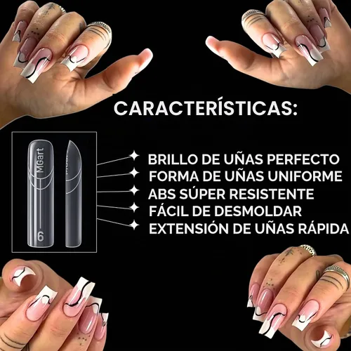 Vista 3 de MGart Formas de uñas dobles con estructura cuadrada de arco, moldes de poligel de cobertura completa, 12 tamaños para pegamento de gel sólido