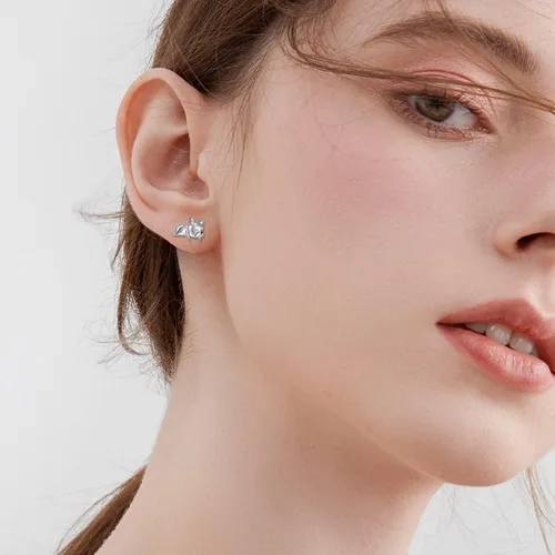 Vista 2 de Aretes de bulldog francés de plata de ley 925 con diseño de perro de animales lindos regalos para mujeres