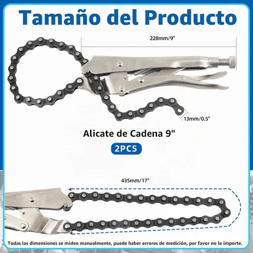 Vista 2 de Glarks 2 abrazaderas de cadena de bloqueo de 9 pulgadas con cadena de 20 pulgadas, llave de tornillo de banco de cadena de alta resistencia