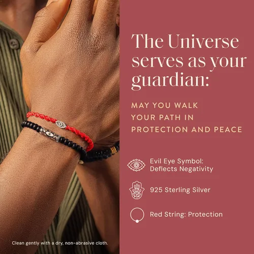 Vista 10 de KARMA AND LUCK Guardian of Blessing, pulsera de bronce de cuerda roja para hombre, hecha a mano en Bali para protección, tamaño ajustable