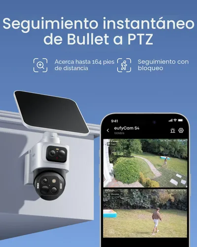 Vista 4 de eufy Security eufyCam S4, kit de 2 cámaras, 4K solar, PTZ de 3 lentes, sistema inalámbrico