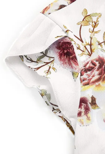 Vista 5 de Milumia - Blusa plisada y elegante para mujer, con estampado floral y manga casquillo o pétalo, para oficina o vacaciones