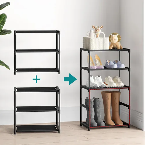 Vista 6 de Autonomier Zapatero de 3 niveles pequeño, estante de zapatos estrecho apilable para niños, niños pequeños y adultos, organizador de almacenamiento