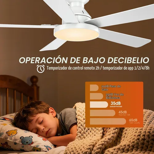 Vista 8 de Ventiladores de techo con luces, ventilador de techo de montaje empotrado de 52 pulgadas con luz, control remoto/aplicación, ventilador de techo