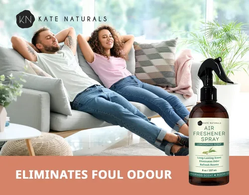 Vista 3 de Kate Naturals Ambientador en aerosol para el hogar. Aceite esencial de hierba limón, eliminador de olores, ambientador en aerosol para almohadas