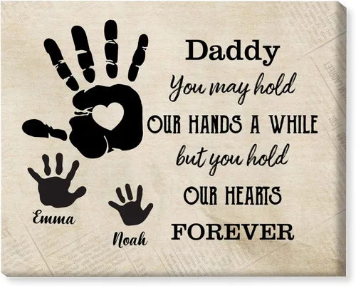 Vista 7 de GOSSBY Lienzo personalizado (1 niño) Daddy, You Hold My Hand For A While, But You Hold My Heart Forever Padre, regalos para papá, foto personalizada