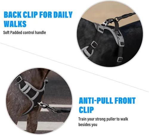 Vista 4 de Plutus Pet Arnés para perro sin tirones, liberación en el cuello, arnés reflectante ajustable para perro, asa de fácil control para caminar