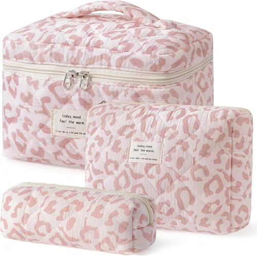 Vista 47 de HBselect Bolsa de Maquillaje Acolchada, 3 Piezas de Gran Bolsa de Maquillaje de Viaje de Algodón, Linda Bolsa de Maquillaje Floral Coquette, Bolsa