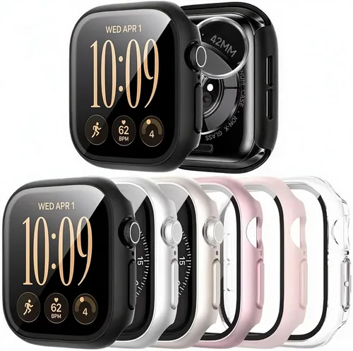 Vista 17 de JERXUN Paquete de 6 fundas con protector de pantalla para Apple Watch Negro/transparente/oro rosa/rosa/azul/verde