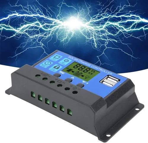 Vista 4 de Control de carga de batería Salida USB dual 12V/24V 30A Regulador inteligente Energía solar, controlador de panel solar con pantalla LCD, regulador