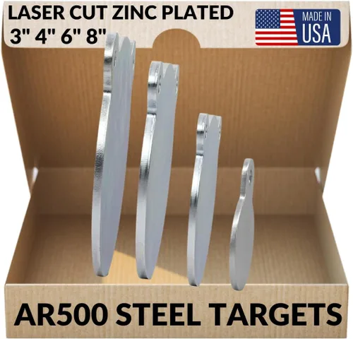 Vista 8 de Ar500 Steel Targets Rifles – 4000 fpe – 1/2 pulgada Ar 500 Steel Gong Target – Corte láser certificado acero chapado en zinc – Ar 500 objetivo