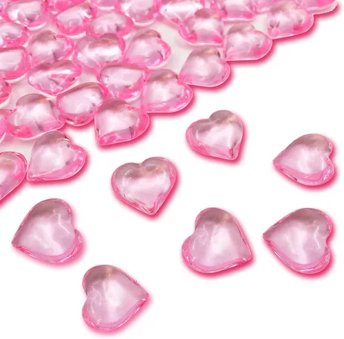 Vista 2 de 200 corazones acrílicos rosados, relleno de jarrón de 0.866 in, decoraciones para el día de San Valentín, decoración de mesa de corazón de plástico