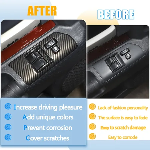 Vista 2 de Marco decorativo para ventana de automóvil con botón de elevación para Toyot@ FJ Cruiser 2007-2021, accesorios de interruptor de elevación