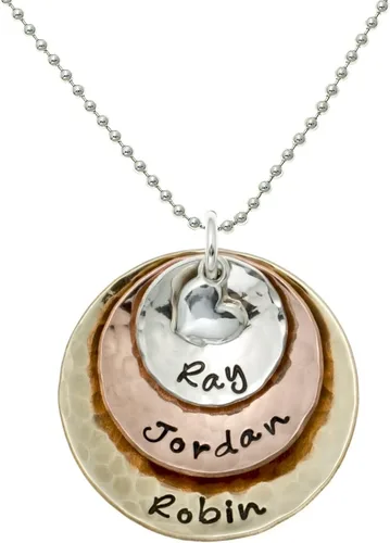 Vista 7 de My Three Treasures - Collar con dije personalizado con discos chapados en plata 925, oro y oro rosa. Personalizado con cualquier palabra o nombre