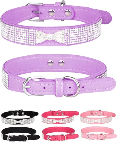 Vista 16 de Collar de perro para perros pequeños, collares ajustables de cuero de gamuza para perro, collar de perro rosa para gato, collar de perro