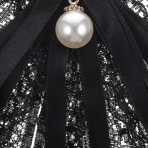 Vista 4 de KESYOO Broches de lazo para mujer, corbata de lazo de perlas de encaje negro, broche de perlas, lazo para el cuello, lazo de encaje para mujer