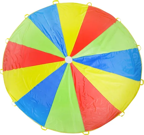 Vista 8 de Paracaídas Sonyabecca, paracaídas de juego de 10 pies, 12 pies, 16 pies con 12 asas, 20 pies, 24 pies con 16 asas para juego de cooperación en grupo