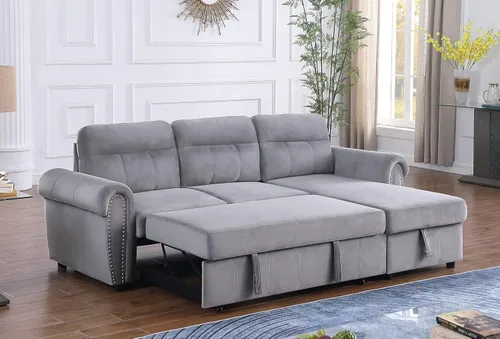 Vista 5 de Ashton - Sofá seccional reversible de tela de terciopelo gris