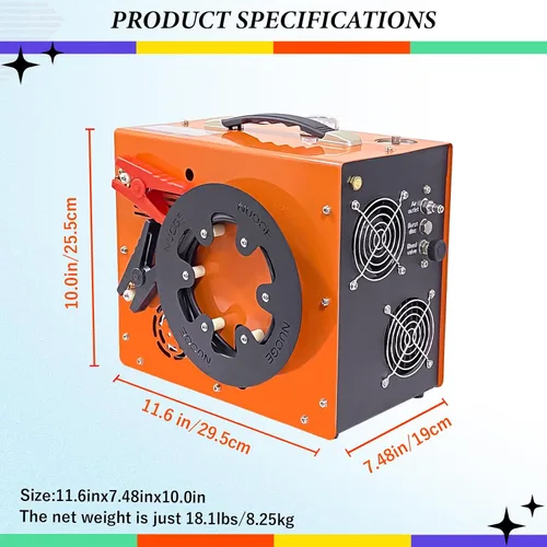 Vista 5 de Compresor de aire PCP 350W Potente motor 4500Psi/5800psi/400bar Refrigeración de agua y ventilador 12V/110V Auto-Stop PCP Air Rifle Fuente