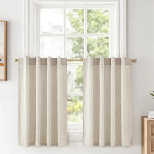 Vista 35 de MIULEE - Cortinas de lino sintético de 96 pulgadas de largo, 2 paneles, cortina semitransparente natural con pestaña trasera, bolsillo para barra