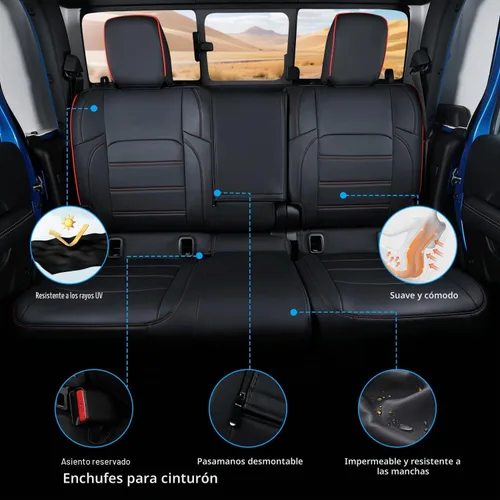 Vista 4 de Fundas de asiento personalizadas para Jeep Gladiator 2020-2026 Línea negra y roja.
