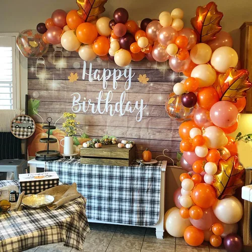 Vista 6 de Kit de arco de guirnalda de globos de Acción de Gracias de otoño, 138 unidades, globos de color naranja, rubor, borgoña, oro rosa, globos con hojas