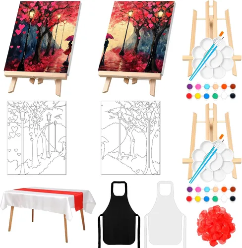 Vista 10 de Zhanmai Kit de 112 Piezas para Beber y Pintar para Adultos Noche de Cita Kit de Pintura de Lienzo Predibujado para Parejas Arte de Pintura en Lienzo
