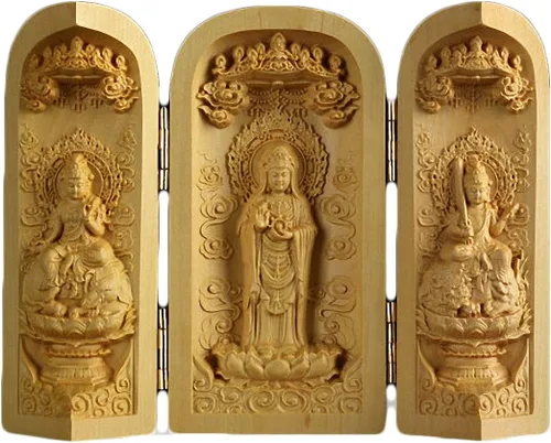 Vista 12 de Caja de oración de budismo tibetano tallado en madera de boj natural (1000 brazos Avalokiteshvara Diosa)