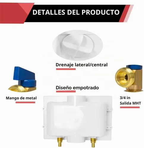 Vista 2 de Caja de Salida para Lavadora EFIELD con Drenaje Central, 1/2 pulgada x 3/4 pulgadas MHT (Conexión MIP de 1/2"-Pulgada por Soldadura), Blanca, (WM001)