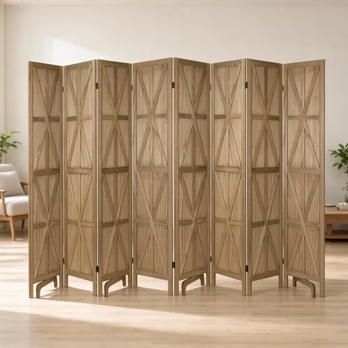 Vista 13 de 6 Panel Wooden Room Divider,67" Tall Folding Privacy Screen,Whitewashed Whitewashed 6 Panel