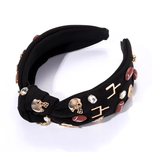 Vista 2 de Diadema de fútbol para mujer, accesorios de fútbol con cuentas de diamantes de imitación, diadema anudada con cristales adornados para el día