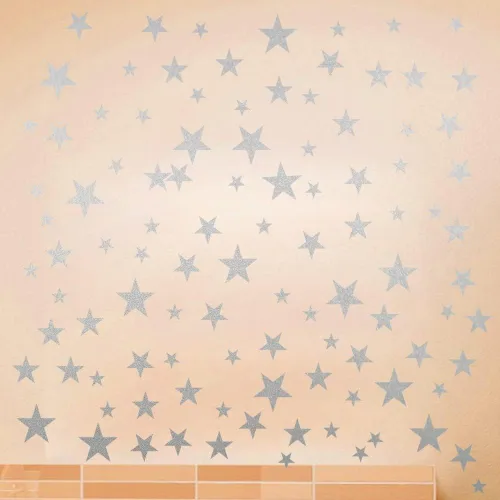 Vista 4 de Calcomanías de vinilo con diseño de estrellas para cuarto de bebé, dormitorio, habitación de niños o niñas, sala de juegos, aula, sala de estar Plata
