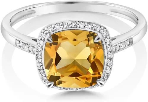 Vista 2 de Gem Stone King Anillo de compromiso de oro blanco de 10 quilates con piedra natal de citrino amarillo y diamantes decorativos para mujer
