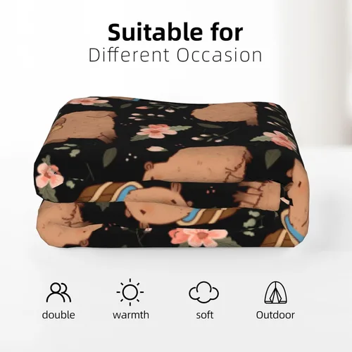 Vista 8 de Manta de forro polar suave con patrón de Capybara, acogedor y lindo diseño de animales para cama, sofá o regalo, 50 x 40 pulgadas