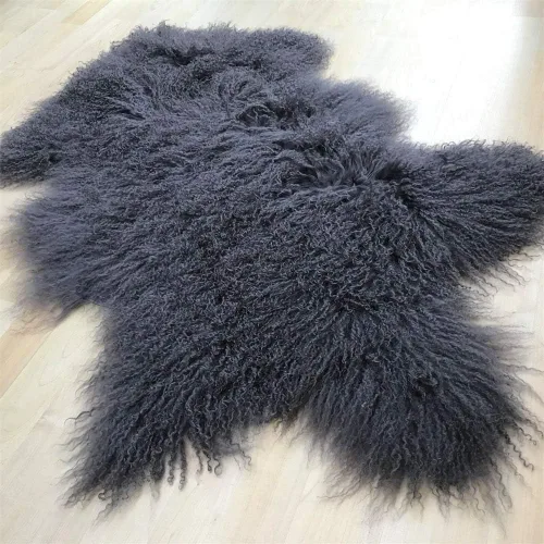 Vista 8 de Seek4comfortable Alfombra negra de piel de oveja mongol auténtica, manta de piel tibetana con decoración gruesa súper esponjosa como alfombra