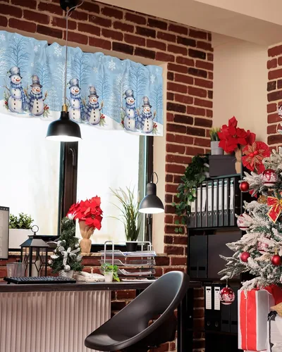 Vista 56 de Cenefa de cortina con lazo rojo de Navidad para ventanas, sala de estar, cocina, baño, granja, bolas de Navidad de acuarela con diseño de bayas