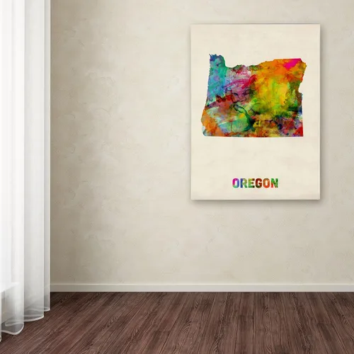Vista 3 de Trademark Fine Art Oregon Map by Michael Tompsett - Lienzo decorativo para pared, 14 x 19 pulgadas