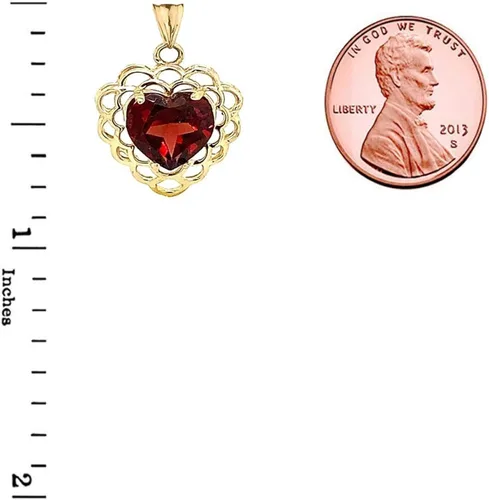 Vista 2 de Colgante en forma de corazón con filigrana de granate, oro de 14 quilates, certificado
