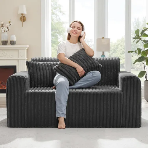 Vista 19 de Hobestluk Sofá Individual de Espuma Sillón Sofá para Espacios Pequeños Sofás Cómodos con Funda Extraíble Sofá Peludo con Almohadas para Sala
