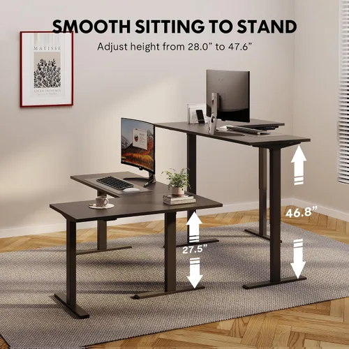 Vista 7 de SANODESK Marco de Escritorio Eléctrico Ajustable en Altura con Forma de L de 3 Patas, Soporte hasta 99.8kg, Marco Ergonómico de Escritorio de Pie