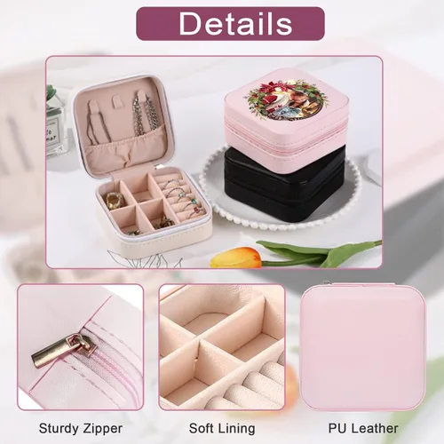 Vista 5 de Joyero personalizado con nombre, joyero de viaje portátil personalizado, organizador de joyas de cuero, cajas de dama de honor, boda, regalo