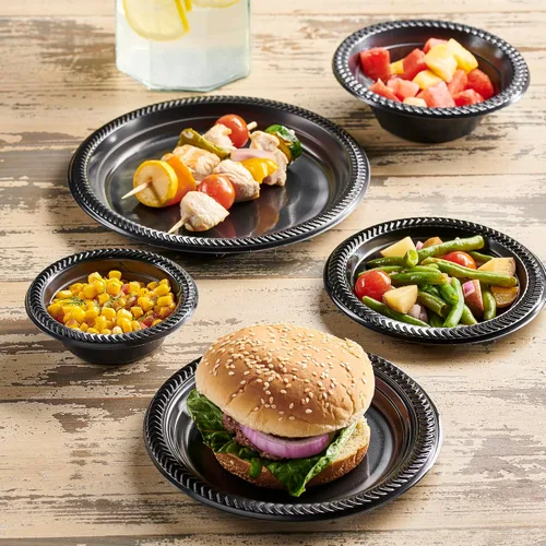 Vista 4 de PLASTICPRO 100 cuencos de plástico negros ligeros de 5 onzas, cuencos pequeños de plástico para sopa, platos negros para ensalada y postre