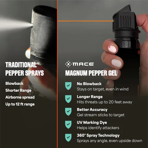 Vista 3 de Mace Pepper Gel - Max Police Strength with UV Dye, No Wind Blowback, Long Range Protection, Personal Security & Home Defense Pepper Spray Gel for