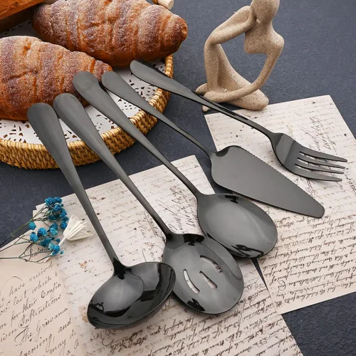 Vista 9 de JASHII Juego de cubiertos de 25 piezas con tenedor y cuchara con utensilios para servir para 4, cubiertos de acero inoxidable de grado alimenticio
