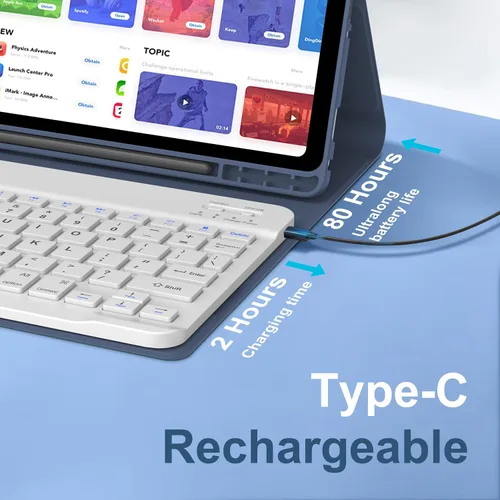 Vista 8 de Funda de teclado para Samsung Galaxy Tab A9 Plus 5G de 11 pulgadas 2023 (SM-X210/X216/X218) - Teclado Bluetooth inalámbrico desmontable - Funda Azul