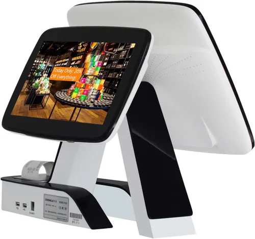 Vista 2 de Caja registradora con impresora térmica incorporada con software de sistema POS, cajón de efectivo, escáner láser omnidireccional (supermercado)