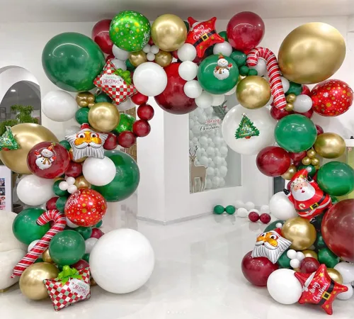 Vista 6 de AobkDeco Kit de arco de guirnalda de globos de Navidad de 138 piezas con globos rojos, verdes, dorados y blancos, globos de caramelo, globos
